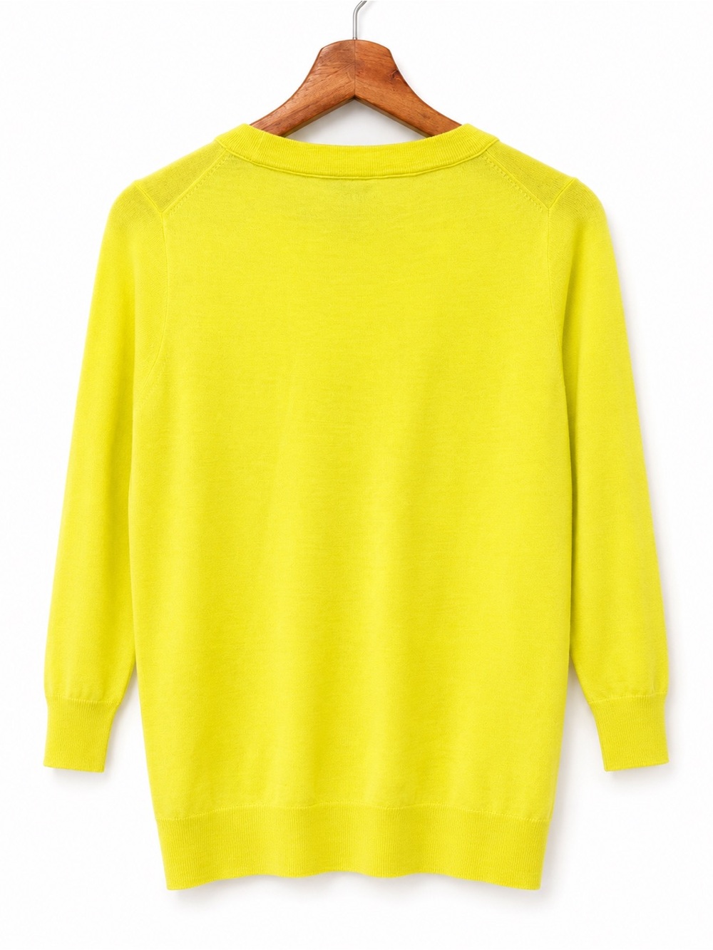 J.Crew 100% Merino Wool Sweater Women’s Medium Neon Yellow 3/4 Sleeve Pullover - Picture 5 of 5